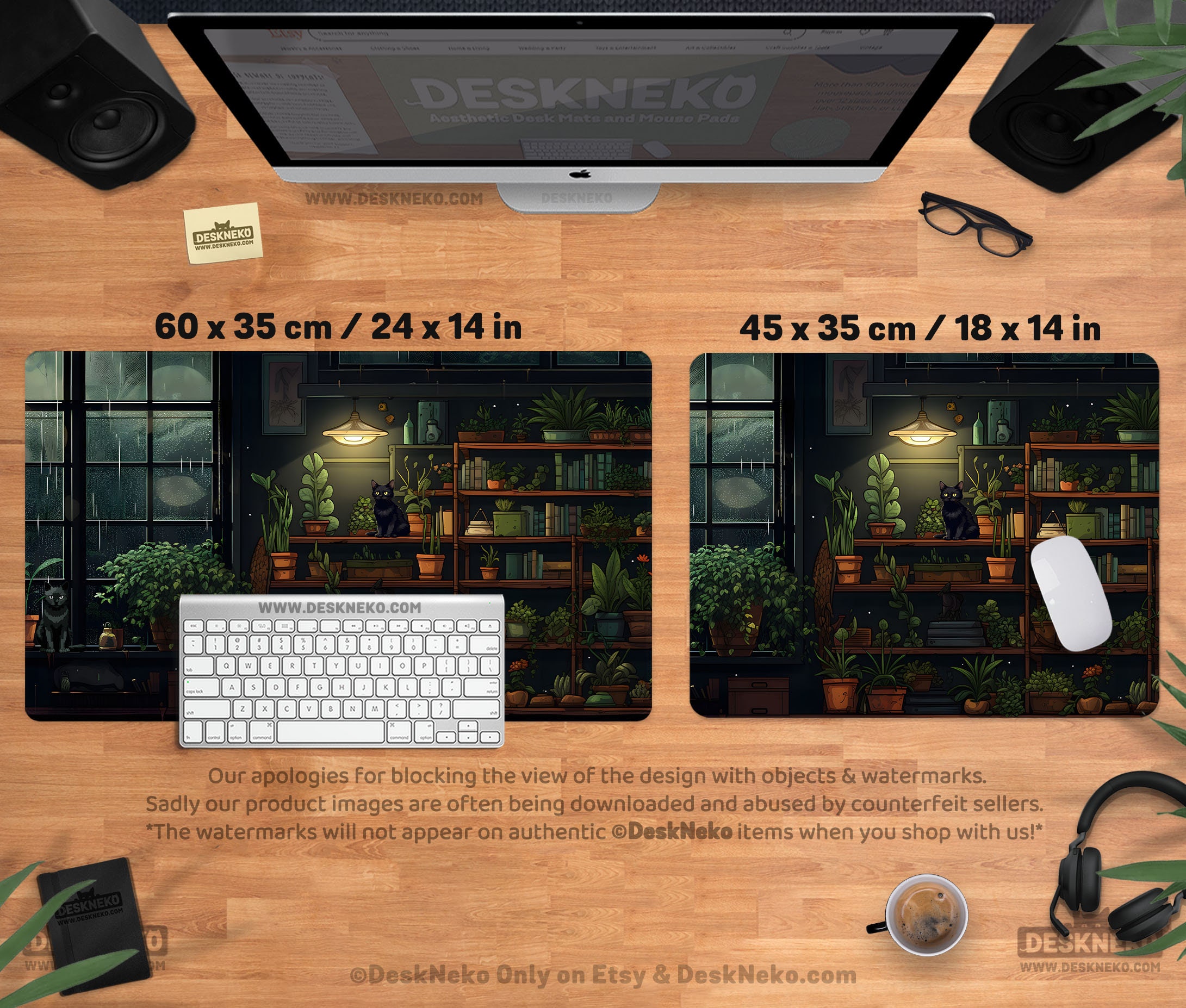 Cozy Desk Mat Mousepad, Large Mouse Pad Lofi Cat Aesthetic, Dark Green ...
