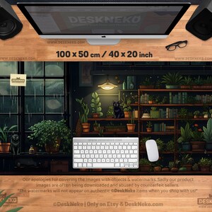 Cozy Desk Mat Mousepad, Large Mouse Pad Lofi Cat Aesthetic, Dark Green ...