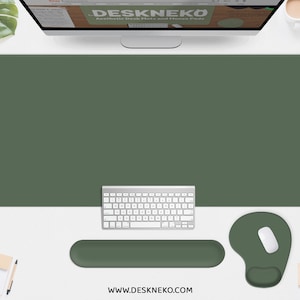 Dark Green Desk Mat, Large Mouse Pad, Dark forest army green, Deep clay sage olive, Padded keyboard wrist rest, XXL gaming deskmat mousepad