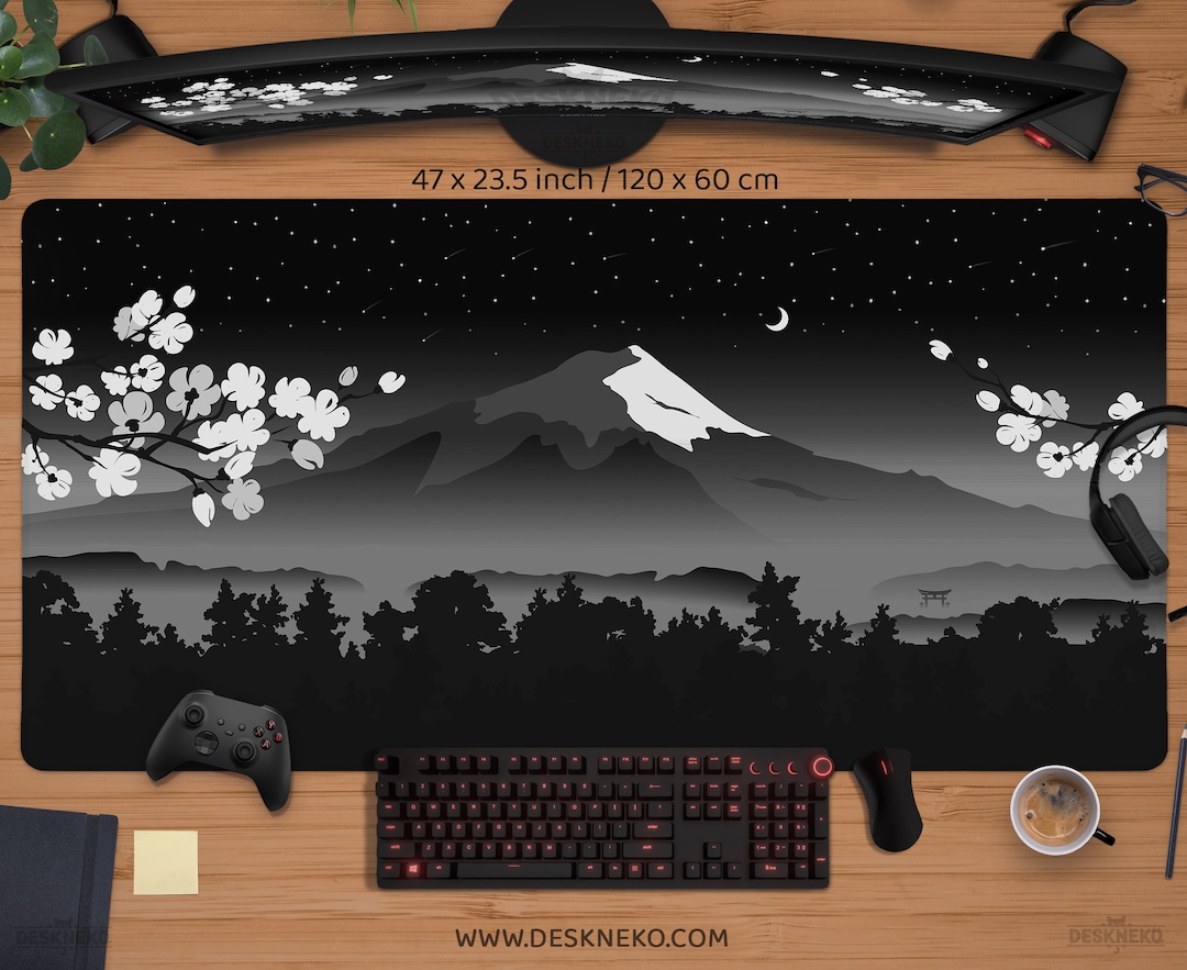 Vanzard Black Mouse Pad Gaming Keyboard Pad 31.5 X 11.8 In Computer Mouse Pad Anime Gaming Mousepad, Expanded Architecture Cool Desk Pad, Japanese Red Moon Large MousePads Suitable For Home Office - View #11