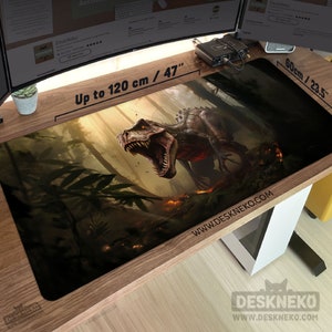 T-REX Desk Mat Mouse Pad, Extra large gaming Deskmat led/rgb xxl, Stitched extended pc keyboard matt xl, Dinosaur Jurassic playmat/mousepad