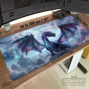 Blue Dragon Desk Mat: Fantasy Mouse pad xl, dnd mtg play mat, gaming mousepad led, keyboard matt, magic landscape deskmat, Gift for gamer