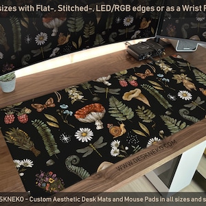 Witchy Desk Mat Cottagecore, Pilz Mousepad, Dunkelschwarz grün Waldpflanzen, Witch Goth Ästhetik, XXL große Schreibtischmatte Mauspad