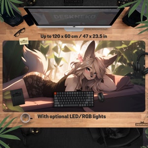 Furry Girl Desk Mat: Anime Wolf Mouse pad xl, Cute foxy waifu deskmat xxl, fox cartoon animal, extra large mousepad xxl, office decor gift