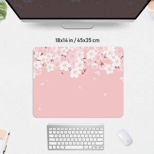 Cherry Blossom Desk Mat pink, Sakura Mousepad flower, pastel peach lofi anime aesthetic, kawaii gaming keyboard mouse pad xxl deskmat kawai 14" x 18" (35x45cm) inches