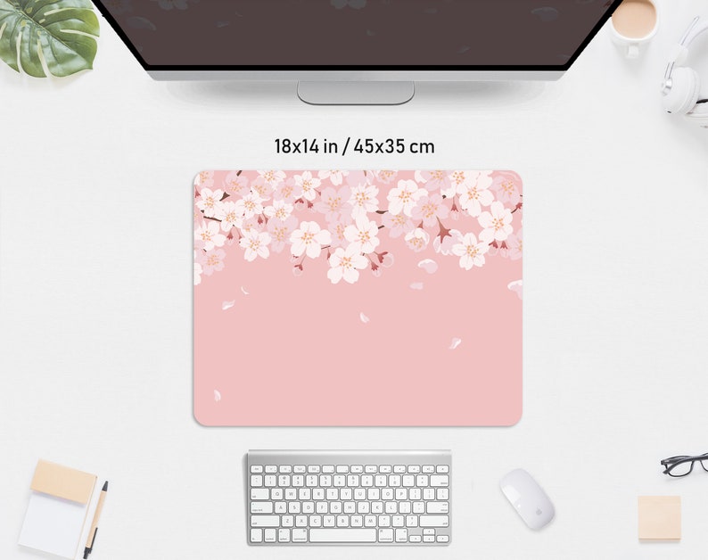 Cherry Blossom Desk Mat pink, Sakura Mousepad flower, pastel peach lofi anime aesthetic, kawaii gaming keyboard mouse pad xxl deskmat kawai 14" x 18" (35x45cm) inches