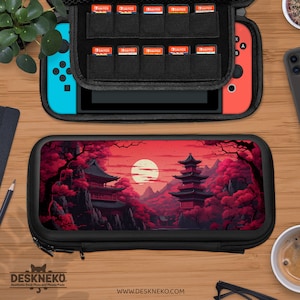 Nintendo Switch用アニメケース、赤い日本のアート、ゲームカードスロットカートリッジホルダーライト/ OLED、ハードシェルスキンドックステーションカバー、アクセサリー