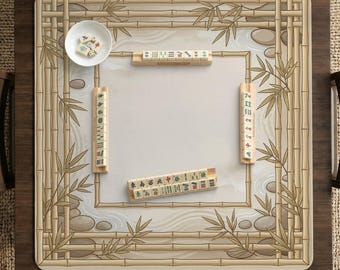 Mahjong Mat, Bamboo Zen Playing Mat, Beige Botanical Table Mat, American Mahjong Game Mat, Board Game Table Mat, Neutral Gift Idea