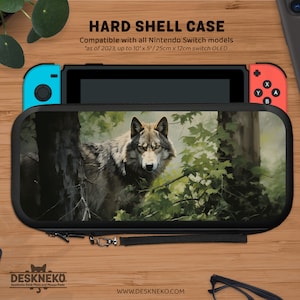 Capa Forest Wolf para Nintendo Switch, suporte para cartão de jogo, capa de dock para acessórios de interruptores, pintura Nature Wildlife, linda bolsa de transporte oled lite