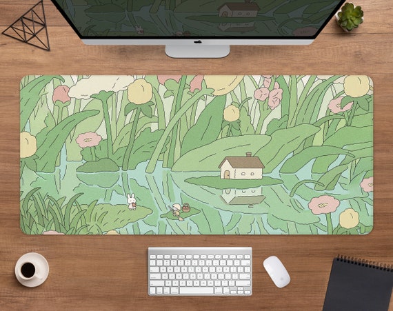 Tapis de bureau de la forêt Kawaii, Tapis de souris vert mignon, Esthétique  Anime, Tapis de