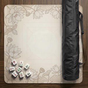 Tapete de Mahjong Beige, Mantel de Mahjong con Estampado Floral de Loto, Alfombra de Juego de Mahjong Americana Neutra, Tapete de Juego de Mesa Minimalista, Protector de Mesa imagen 12