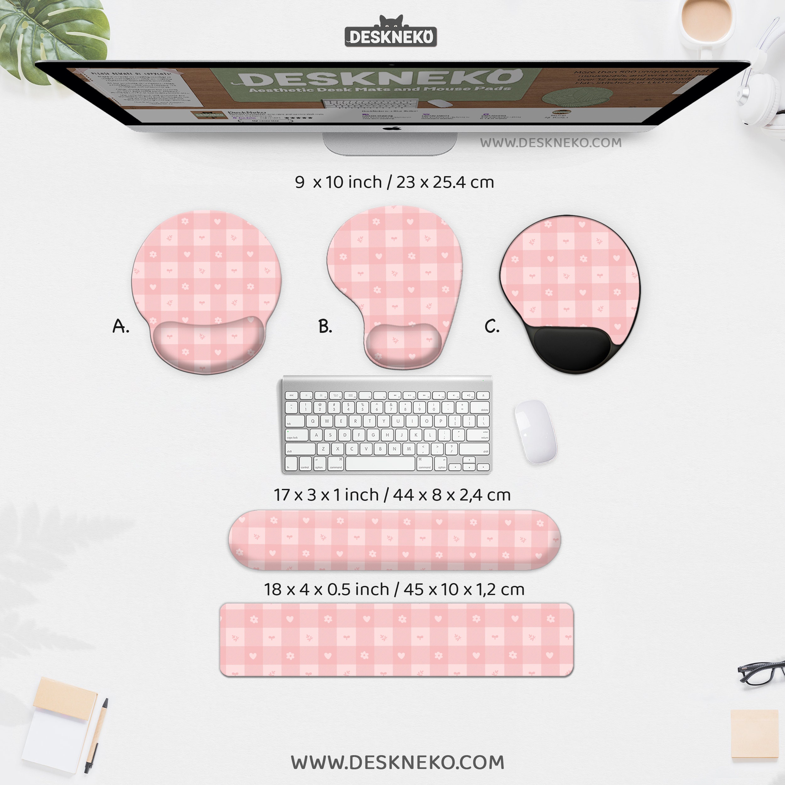 Pink Love Computer Mat Cute Desk Mat Pastel, Pink Deskmat Kawaii, Minimalist Gingham Floral ...