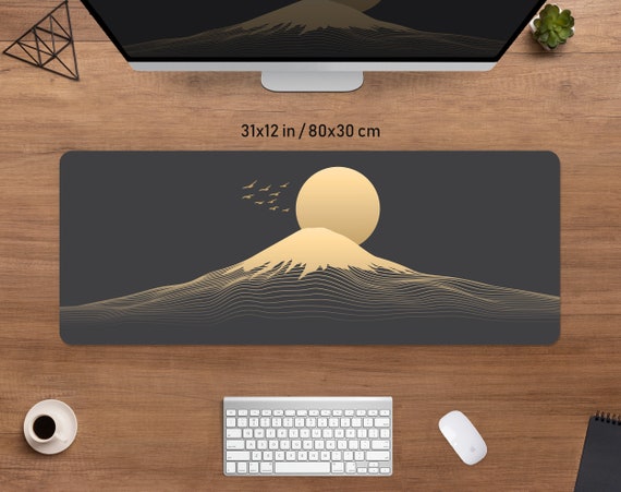 Tapis de bureau noir et doré, tapis de souris japonais, tapis de bureau  gaming xxl LED RVB, tapis de souris minimal Mont Fuji japon xl, petit tapis  de souris avec repose-poignet 