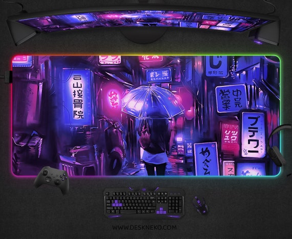 Neon Street Mouse Pad Japanese Tokyo Neon Pixel Art 70*30cm