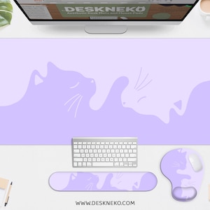 Cats Desk Mat purple violet, Cute Mousepad kawaii, Pastel aesthetic kawai cat, Keyboard wrist rest, XXL large rgb gaming deskmat mouse pad