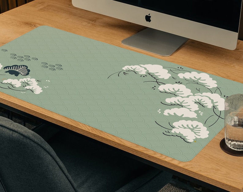 Japanese Desk Mat Sage Green Oriental Pattern Mousepad Xl Etsy