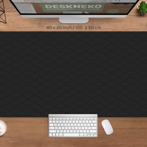 Grote bureaumat zwart, Japanse muismat grijze esthetiek, Custom Plain eenvoudig neutraal Seigaiha golf witgrijs, XL XXL Gaming Bureaumat rgb led