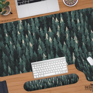 Forest desk mat green, Minimalist mousepad large, Nature desk pad woodland trees sage, Abstract extended deskmat xl, Non-slip mouse pad xxl