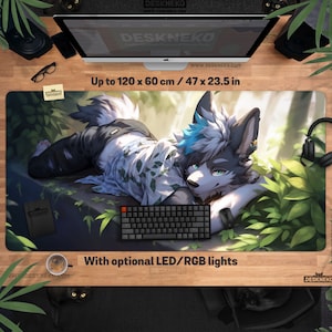 Furry Mousepad Desk Mat: Wolf Mouse pad xl, Fox dog male Deskmat xxl, kawaii cute anime animal, extra large mousepad xxl, gift for gamers