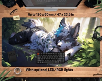 Furry Mousepad Desk Mat: Wolf Mouse pad xl, Fox dog male Deskmat xxl, kawaii cute anime animal, extra large mousepad xxl, gift for gamers