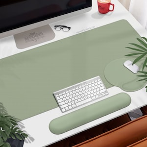 Sage Green Desk Mat: Large Mouse pad, Plain Mouse Pad, Extended Deskmat, office decor accessory, simple pastel color, Minimalist olive green