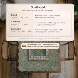 Mahjong Table Mat, Sage Green Lotus Dragon Mahjong Mat, Decorative Game Table Cloth, American Chinese Mahjong Playmat, Travel image 9