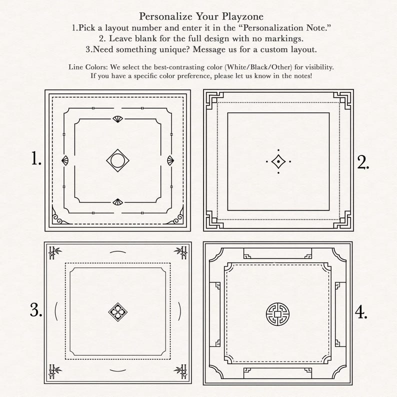 May include: A graphic with four square layout options for personalization. Each square features a unique decorative border and central design element. Text at the top reads "Personalize Your Playzone" and provides instructions for customization.
