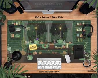 Frogs Desk Mat green, Large Mousepad cute, Witchy magic cottagecore aart, Extended keyboard matt, Led mouse pad XL, XXL gaming deskmat gift