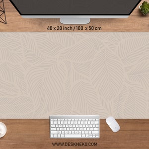 Beige Schreibtisch mattes Pflanzenmuster, Uni Mousepad neutrale Farbe, Süßes hellbraunes Mousepad, Boho Ästhetisches Dekor, XXL Schreibtischmatte RGB, Handgelenkauflage