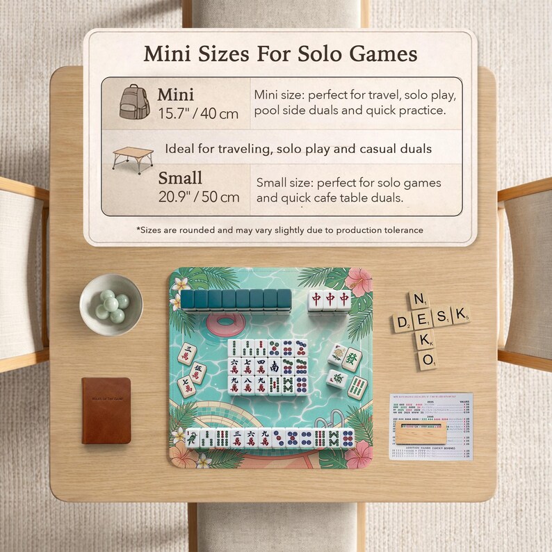 Mahjong Mat, Tropical Flamingo Poolside Table Mat, Aqua Pink Summer Mahjong Tablecloth Protector, Tabletop Game Play Mat, Travel Gift image 9
