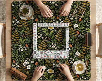 Mahjong Mat, Dark Floral Botanical Table Mat, Wildflower Butterfly Mahjong Game Pad, American Chinese Table Protector, Travel Gift