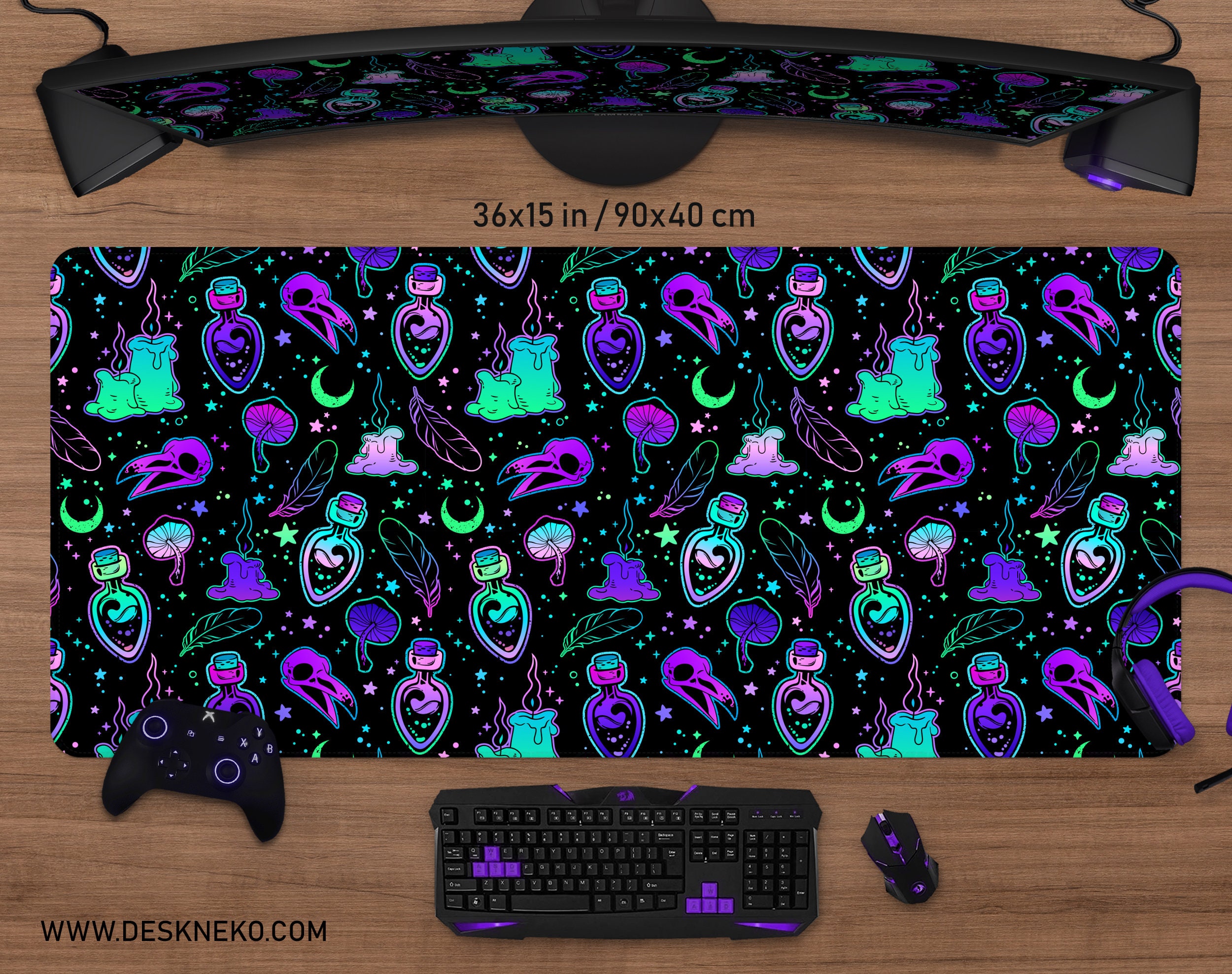Goth Desk Mat Rgb, Witchy Mousepad Witch, Xxl Gaming Deskmat Led