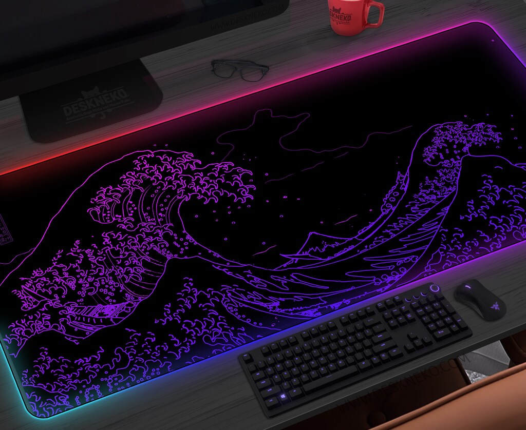 Tappetino Per Mouse Da Gioco Grande 80x30 Cm - Design Nuvola Viola Con Base Antiscivolo - Tappetino Per Tastiera E Mouse - Morbido E Cucito
