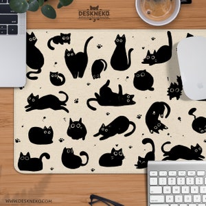 Cat Mouse pad cute, Black Cats Mousepad met polssteun, Soft Ergonomisch toetsenbord mat, Beige bureaumat groot, Kawaii Anime bureaumat muismat