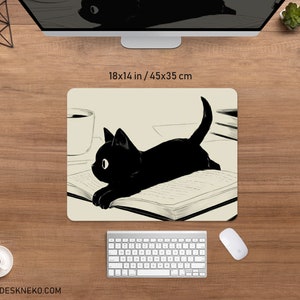 Black Cat desk mat cute mousepad, Anime aesthetic mouse pad, XXL gaming deskmat RGB LED, Coffee beige Kawaii manga, Matt with wrist rest image 5