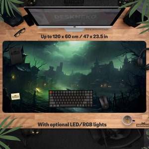 Horror Desk Mat: Playmat or Mousepad, Halloween Mouse pad led, Arkham Play Mat xl, Extended Deskmat xxl, Dark Green forest witchy desk pad