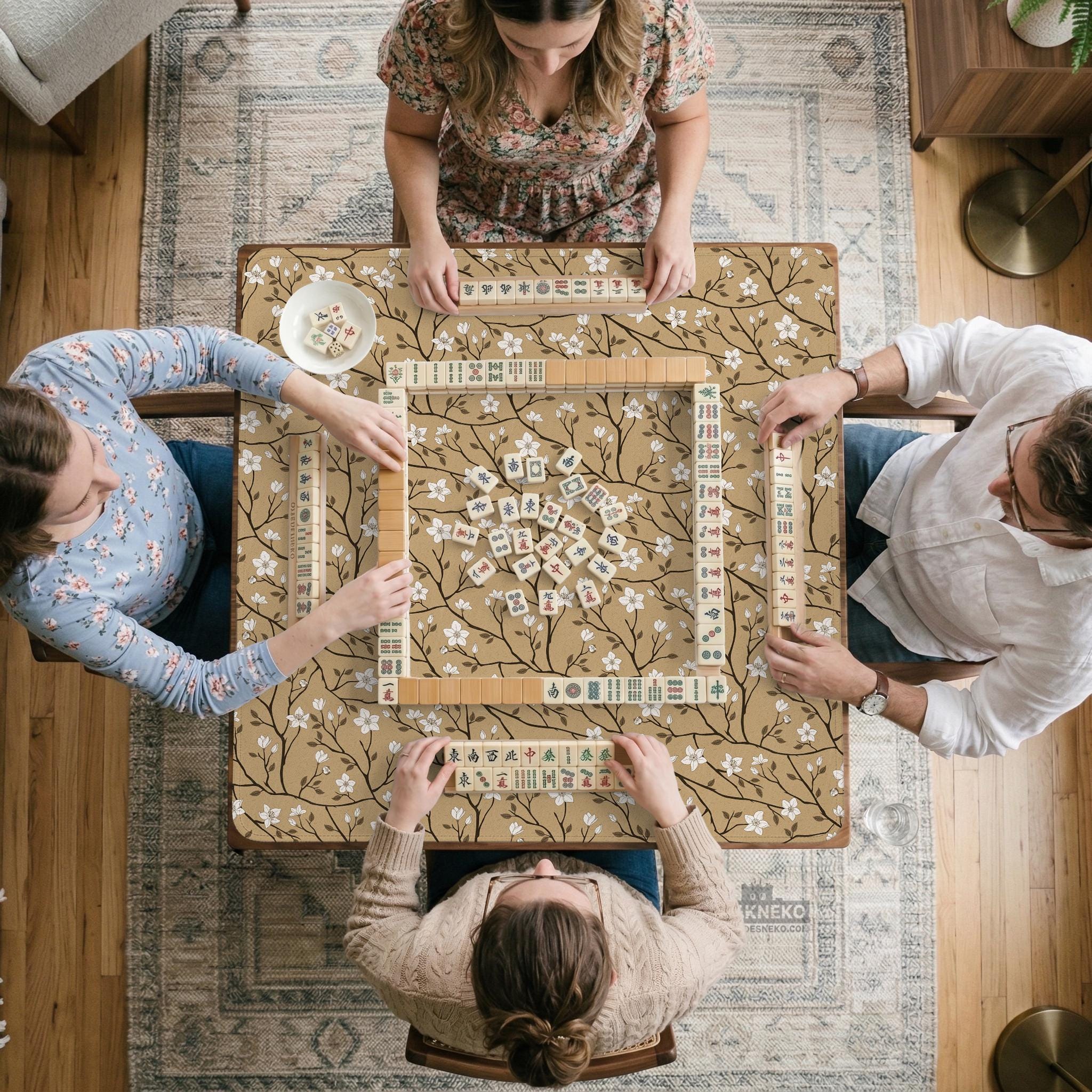 Beige Floral Mahjong Mat image 4