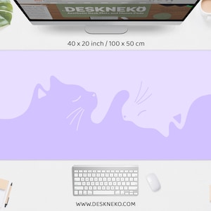 Violet Desk Mat pastel purple, Cats Mousepad cute, Kawaii aesthetic kawai cat, Keyboard wrist rest, XXL large rgb gaming deskmat mouse pad