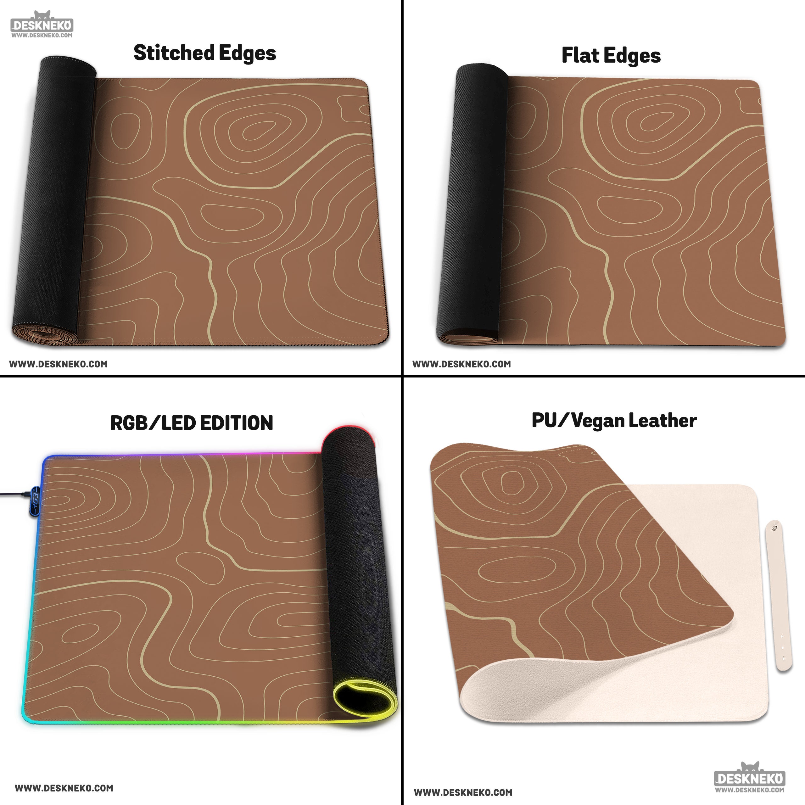Tan Topo Desk Mat XL, Topographic Mouse Pad Large, Abstract LED Deskmat ...