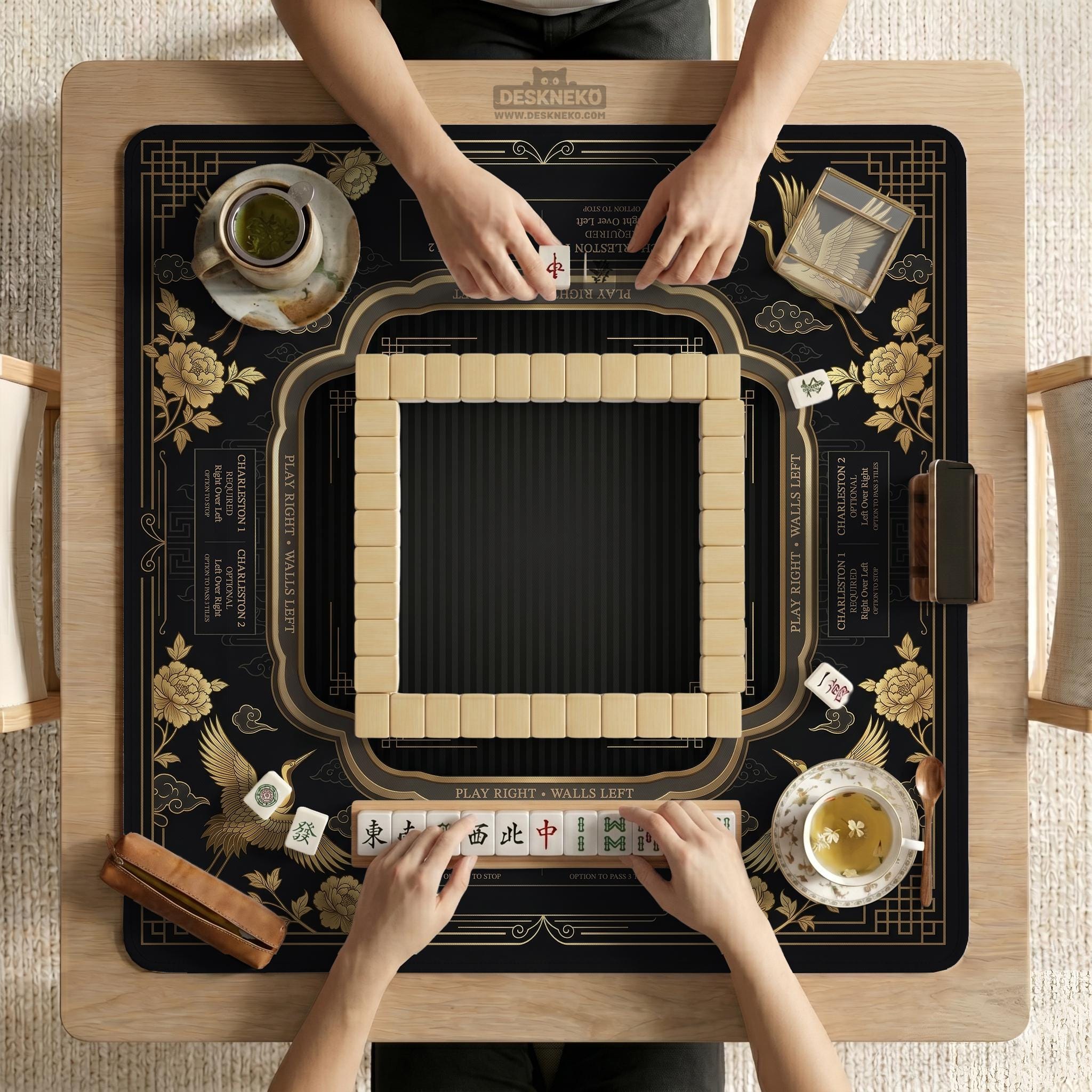 Black Floral Mahjong Mat image 3