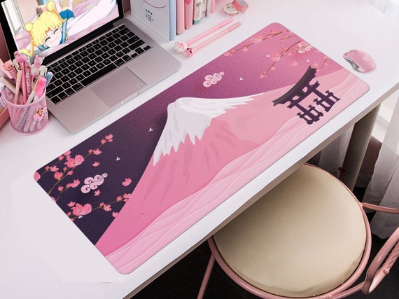 Tapis de souris japonais, tapis de souris Mount Fuji Sakura Cherry Blossom  Aesthetics, tapis de bureau Kawaii mignon pastel rose XXL 6 tailles -   France