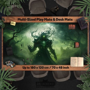 Groene magische speelmat/bureaumat, tcg mtg-kaart/dobbelstenen/bordspel, bosdemon 24x14 xl grote gestikte gigantische aangepaste bureaumat/muismat/speelmat kunst