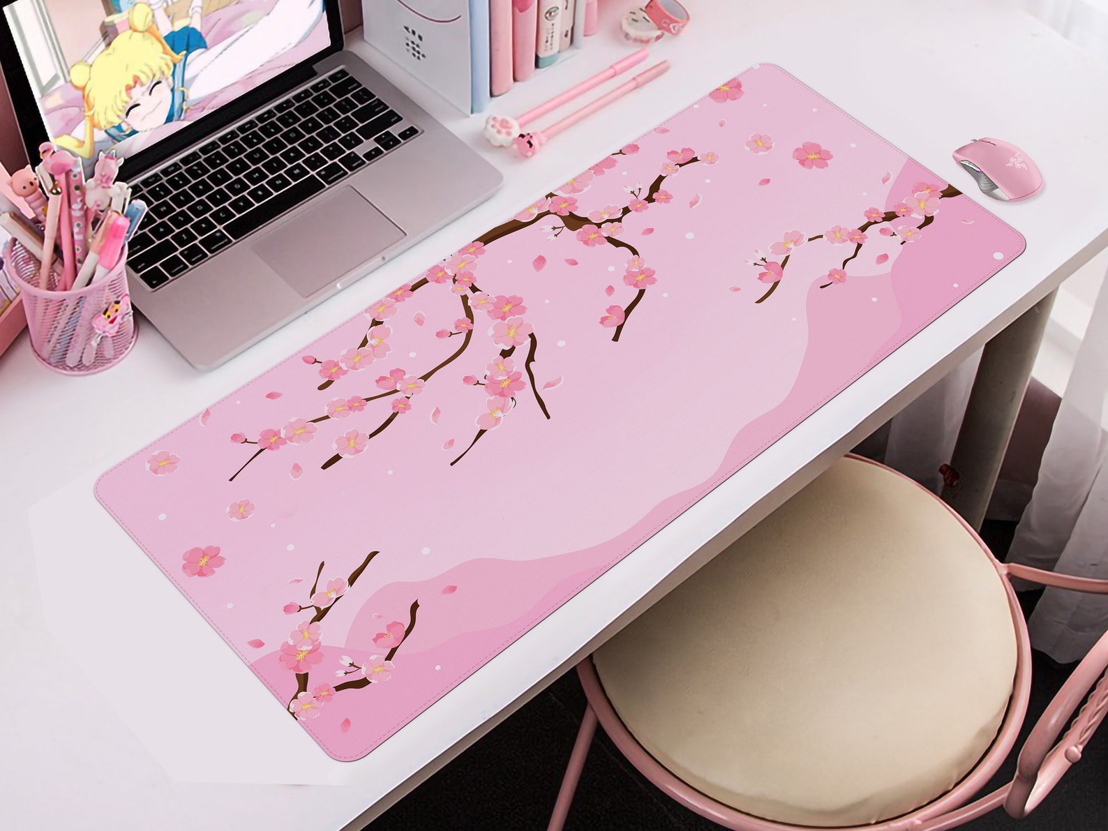 Cherry Blossom Desk Mat Kawaii Japanese Anime Aesthetics Etsy