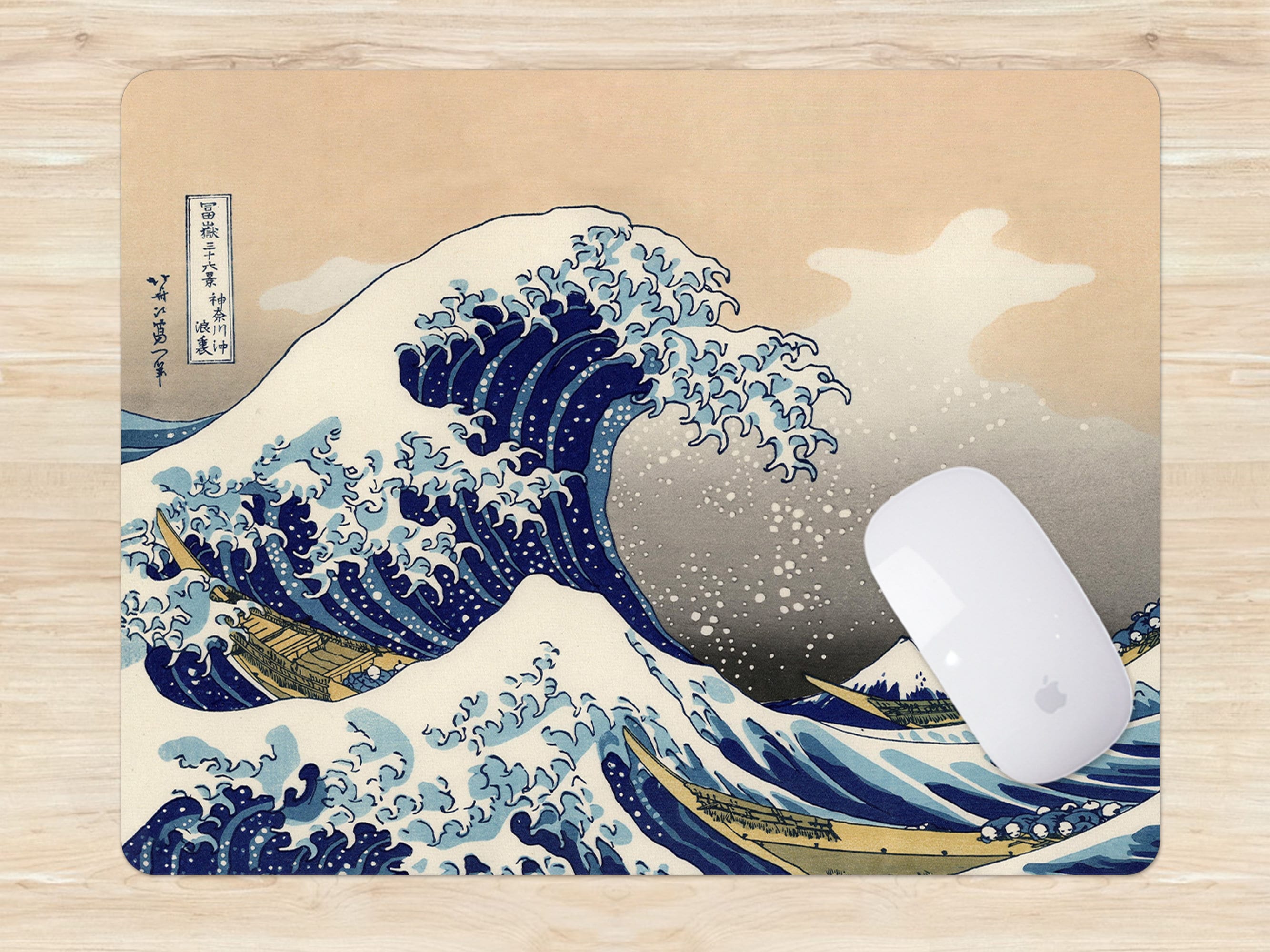 Great Wave In Vaporwave Pop Art Desk Mat,Large Ocean's