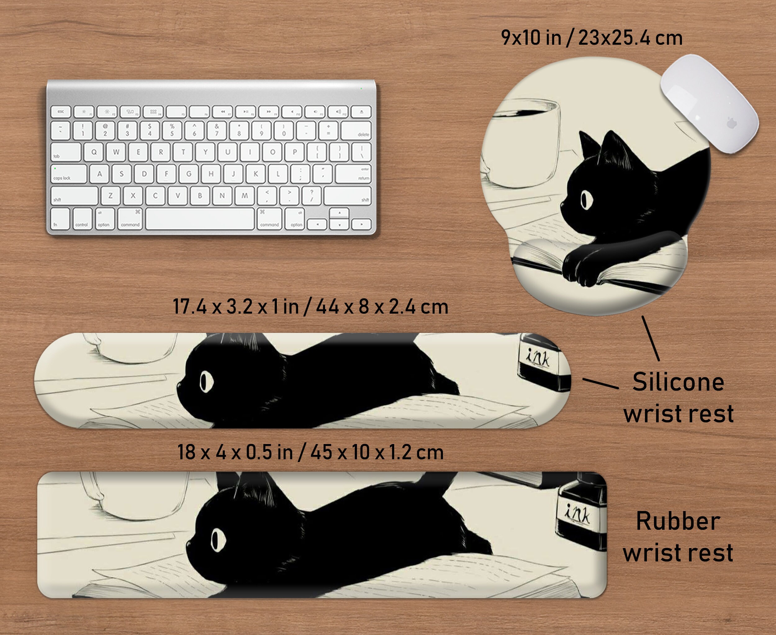 Tapis De Souris Chat Mignon Noir - Dimensions 26x20,3 Cm - Bords Cousus, Base Caoutchouc Antidérapante - Style Kawaii