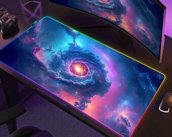 Nebula Desk Mat: Space Mouse pad xl, Star clouds purple blue aesthetic, extra large Deskmat, led gaming keyboard matt, mousepad gift for