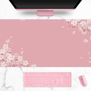 Minimal Cherry Blossom desk mat, Kawaii Japanese Anime Aesthetics mouse pad, Cute pastel pink Sakura XXL Gaming mousepad (4 sizes)