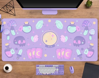 Pastel Goth Desk Mat Kawaii, Süße Hexe Mousepad lila, pastell lila pink Witchy Wicca Muster, xxl extra großes Gaming Mousepad (6 Größen)