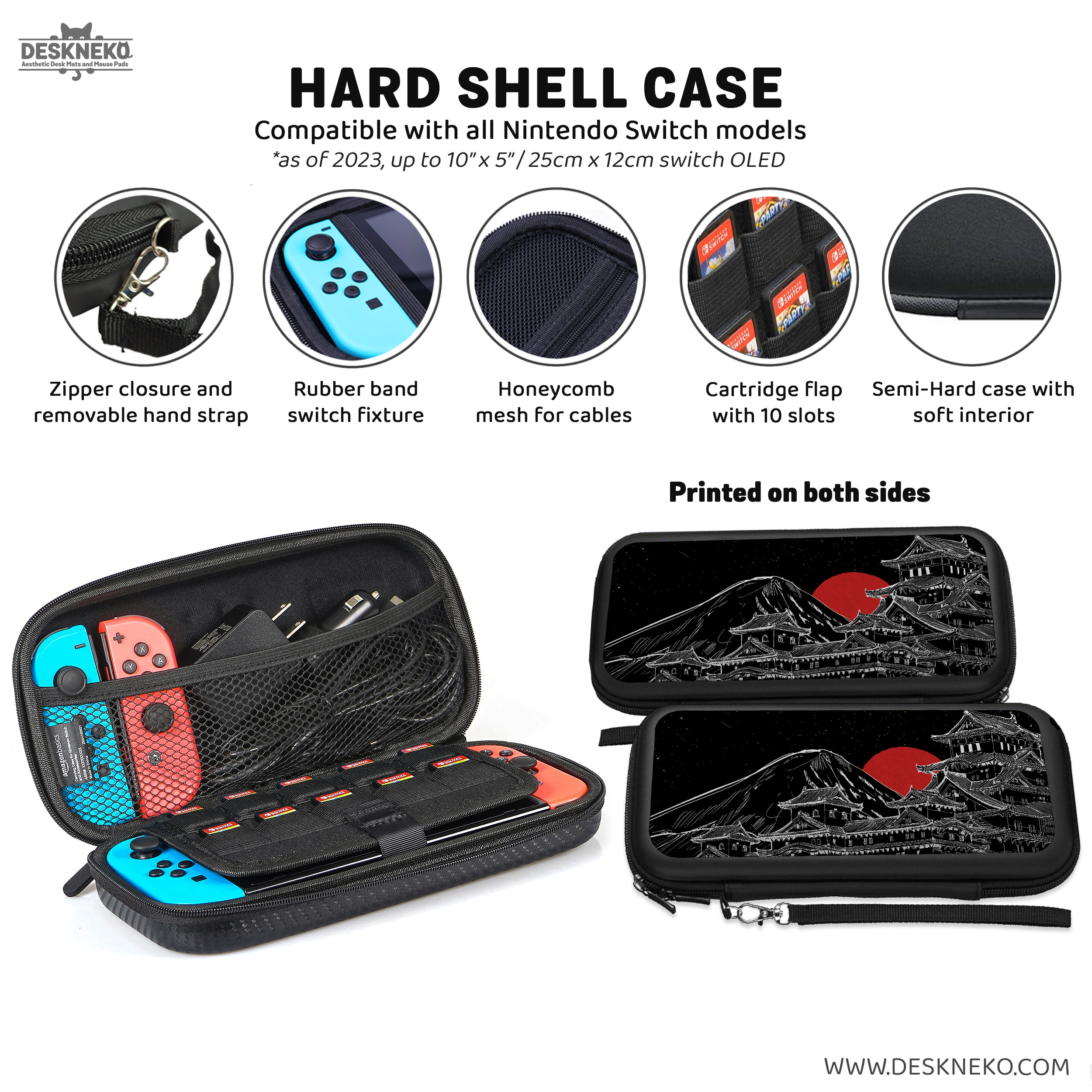 Japanese Case for Nintendo Switch, Red and Black Art, Lite Oled