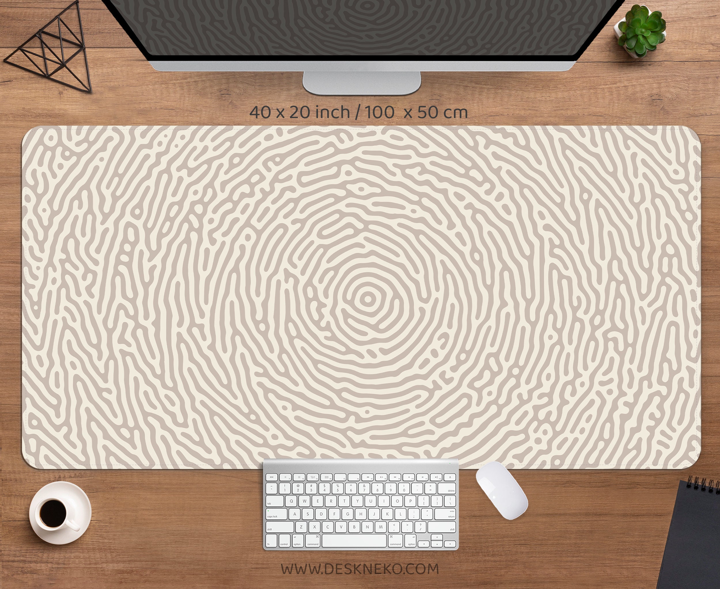 Computer Desk Rings Beige Desk Mat Abstract Tree Rings, Large Mousepad Simple Light Brown ...